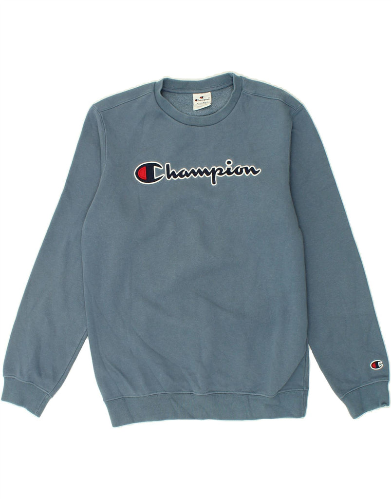 CHAMPION Boys Graphic Sweatshirt Jumper 13-14 Years XL Blue Vintage Champion and Second-Hand Champion from Messina Hembry 