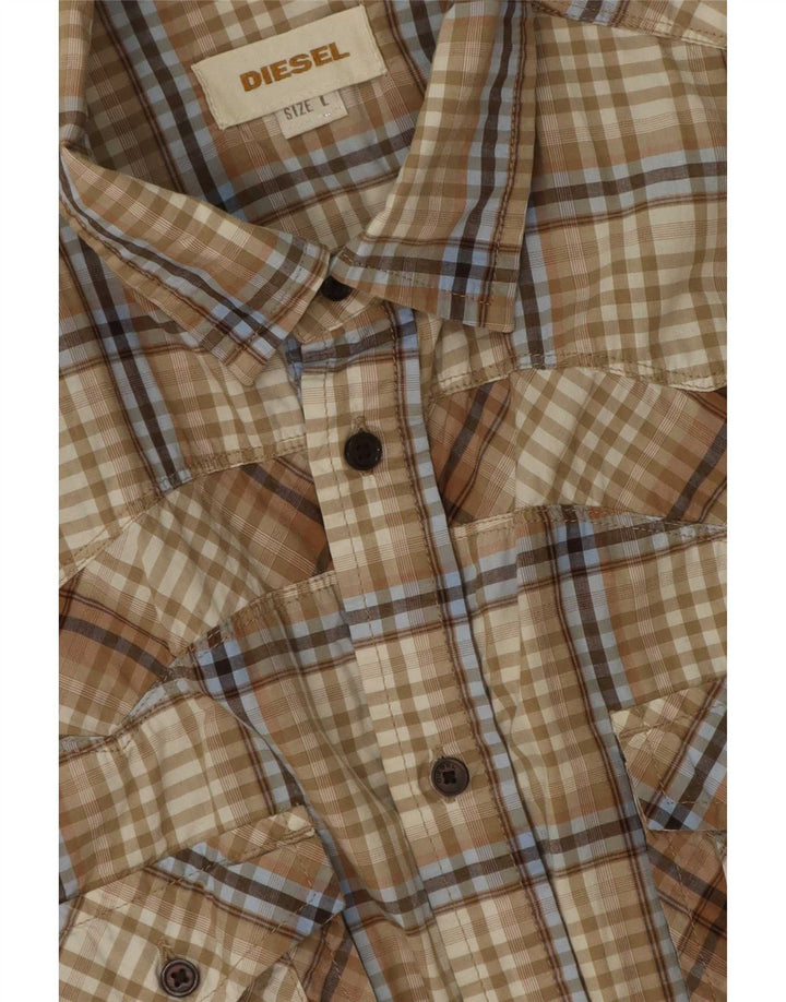 Diesel Mens Shirt Large Beige Check