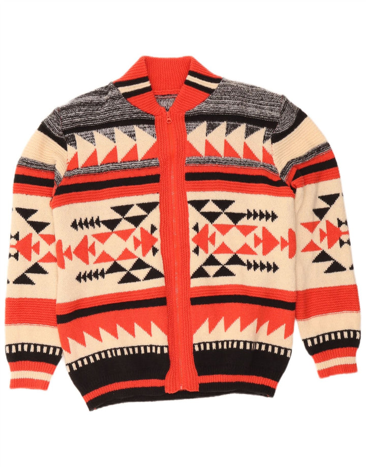 Vintage Mens Cardigan Sweater Large Multicoloured Geometric Polyester