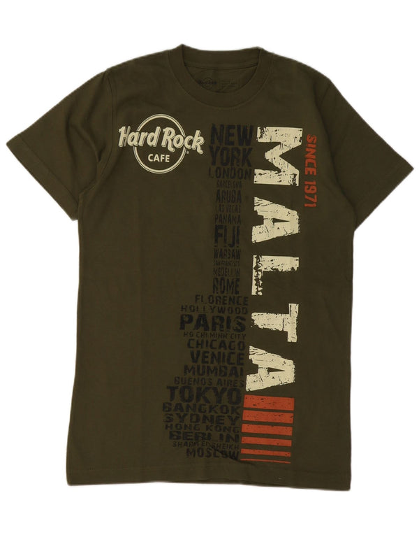 Hard Rock Cafe Mens Malta Graphic T-Shirt Top Medium Khaki Cotton