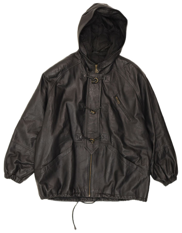 CONBIPEL Womens Oversized Hooded Duffle Jacket IT 42 Medium Black Leather