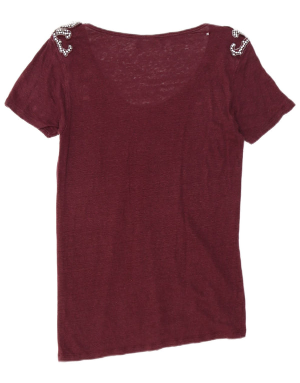 Zara Womens T-Shirt Top UK 14 Medium Burgundy
