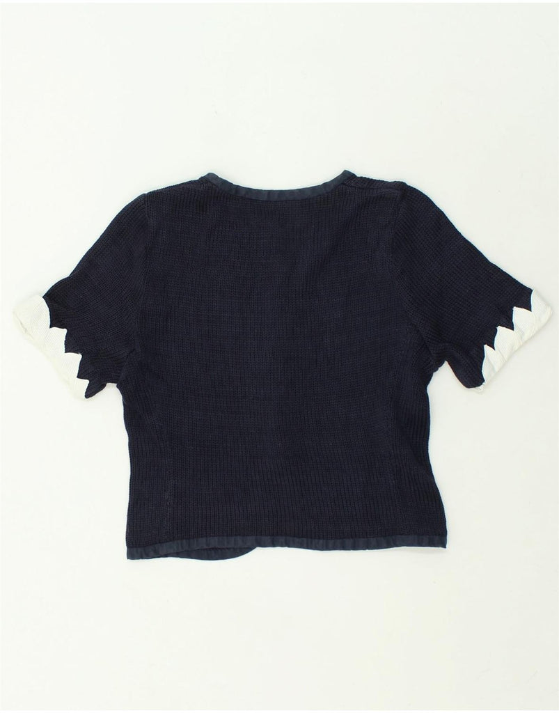 VINTAGE Womens Short Sleeve Cardigan Sweater EU 42 Large Navy Blue Floral | Vintage Vintage | Thrift | Second-Hand Vintage | Used Clothing | Messina Hembry 