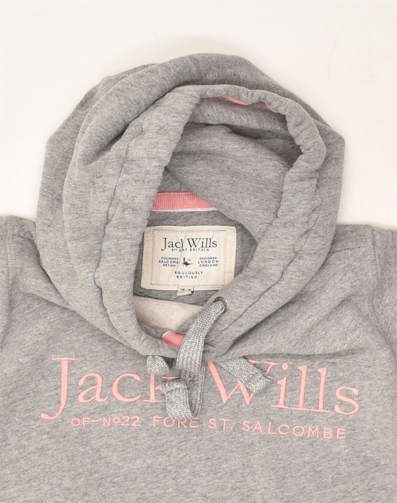 JACK WILLS Womens Graphic Hoodie Jumper UK 8 Small Grey Cotton | Vintage Jack Wills | Thrift | Second-Hand Jack Wills | Used Clothing | Messina Hembry 