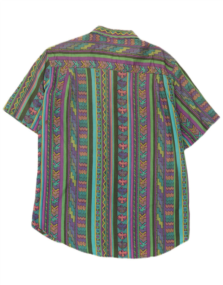 Vintage Mens Short Sleeve Shirt Medium Multicoloured Geometric Cotton