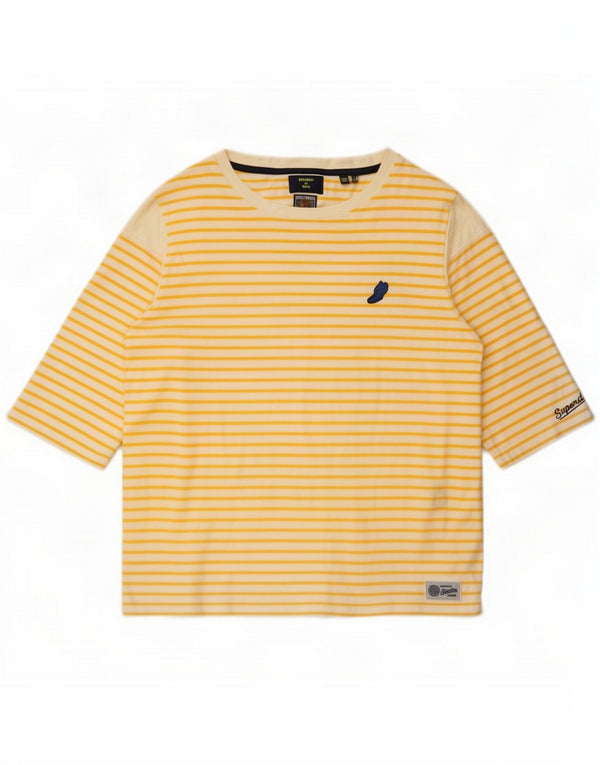 Superdry Womens Oversized Top 3/4 Sleeve UK 10 Small White Striped Cotton