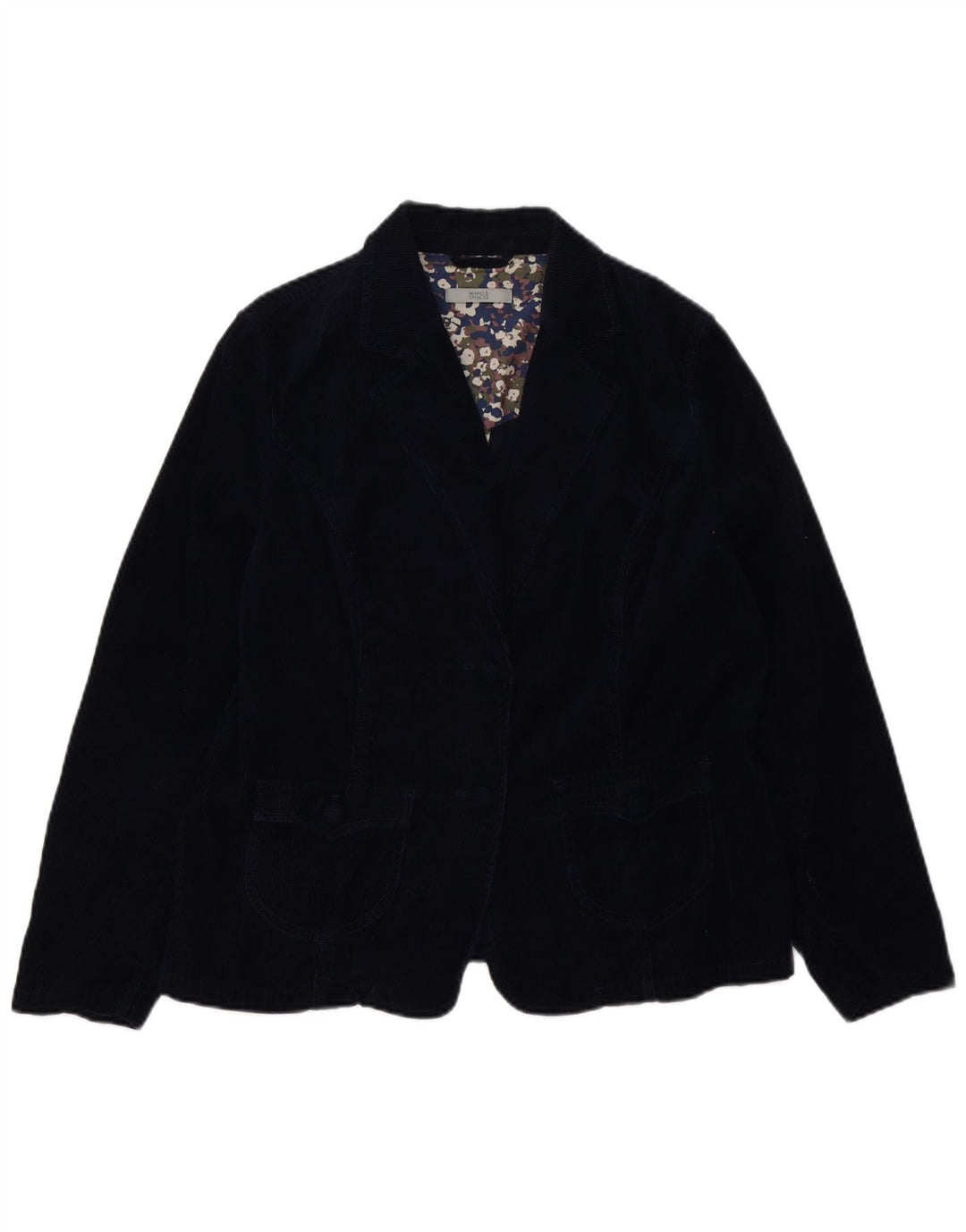 Marks & Spencer Womens 2 Button Corduroy Blazer Jacket UK 18 XL Navy Blue