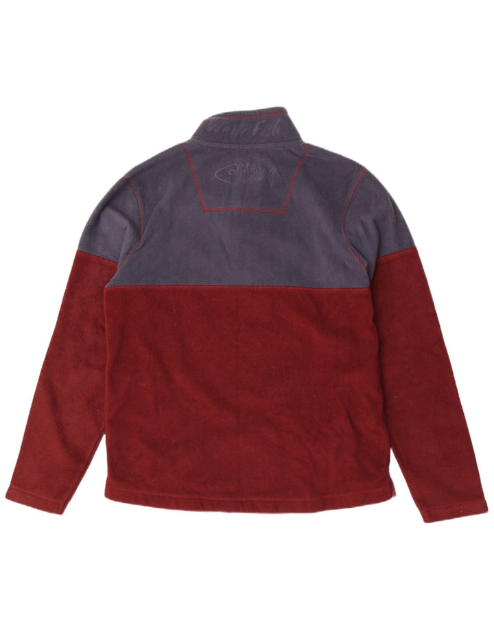 WEIRD FISH Mens Button Neck Fleece Jumper Large Maroon Colourblock