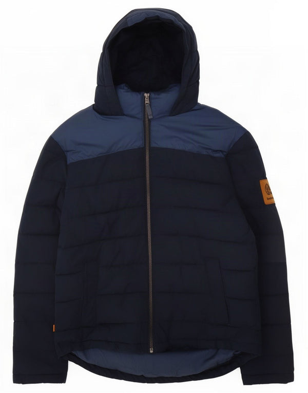 Timberland Mens Hooded Padded Jacket UK 38 Medium Navy Blue Colourblock