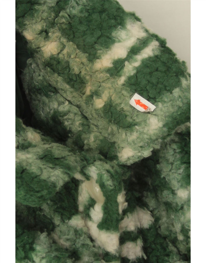 Zara Womens Oversized Fleece Jacket UK 14 Large Green Check Polyester