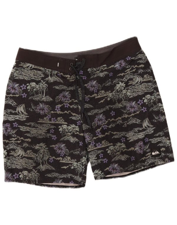 Quiksilver Mens Swimming Shorts Large  Black Floral Hawaiian