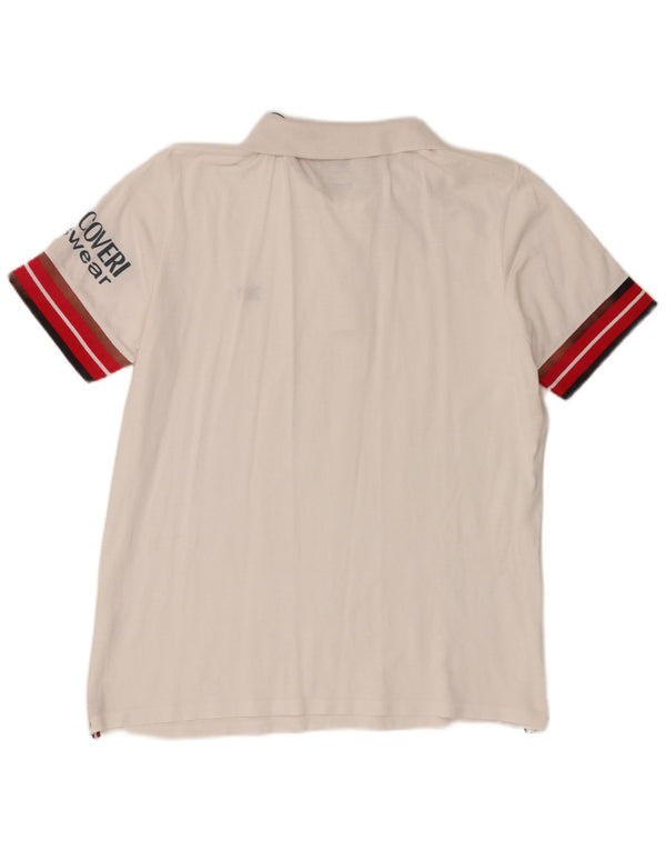 Enrico Coveri Mens Graphic Polo Shirt 2XL White Colourblock Cotton