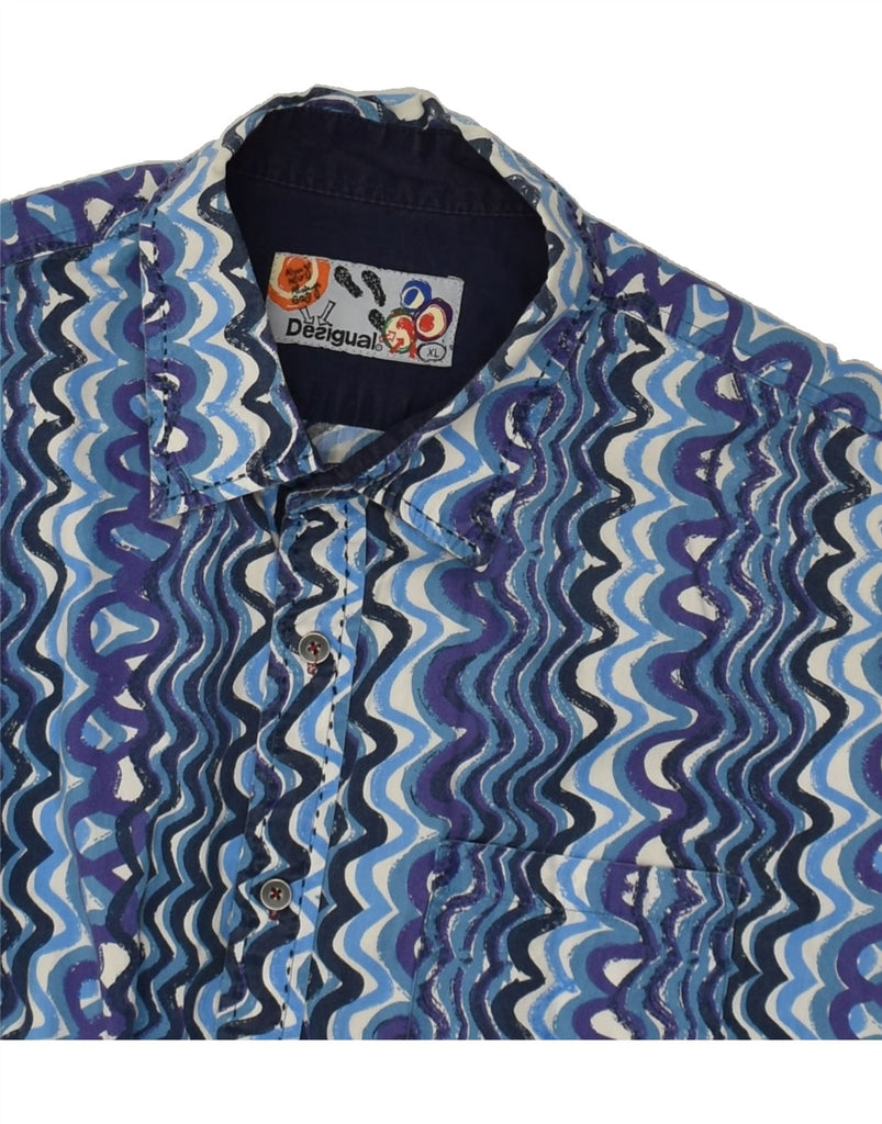 DESIGUAL Mens Abstract Pattern Short Sleeve Shirt XL Blue Cotton | Vintage Desigual | Thrift | Second-Hand Desigual | Used Clothing | Messina Hembry 