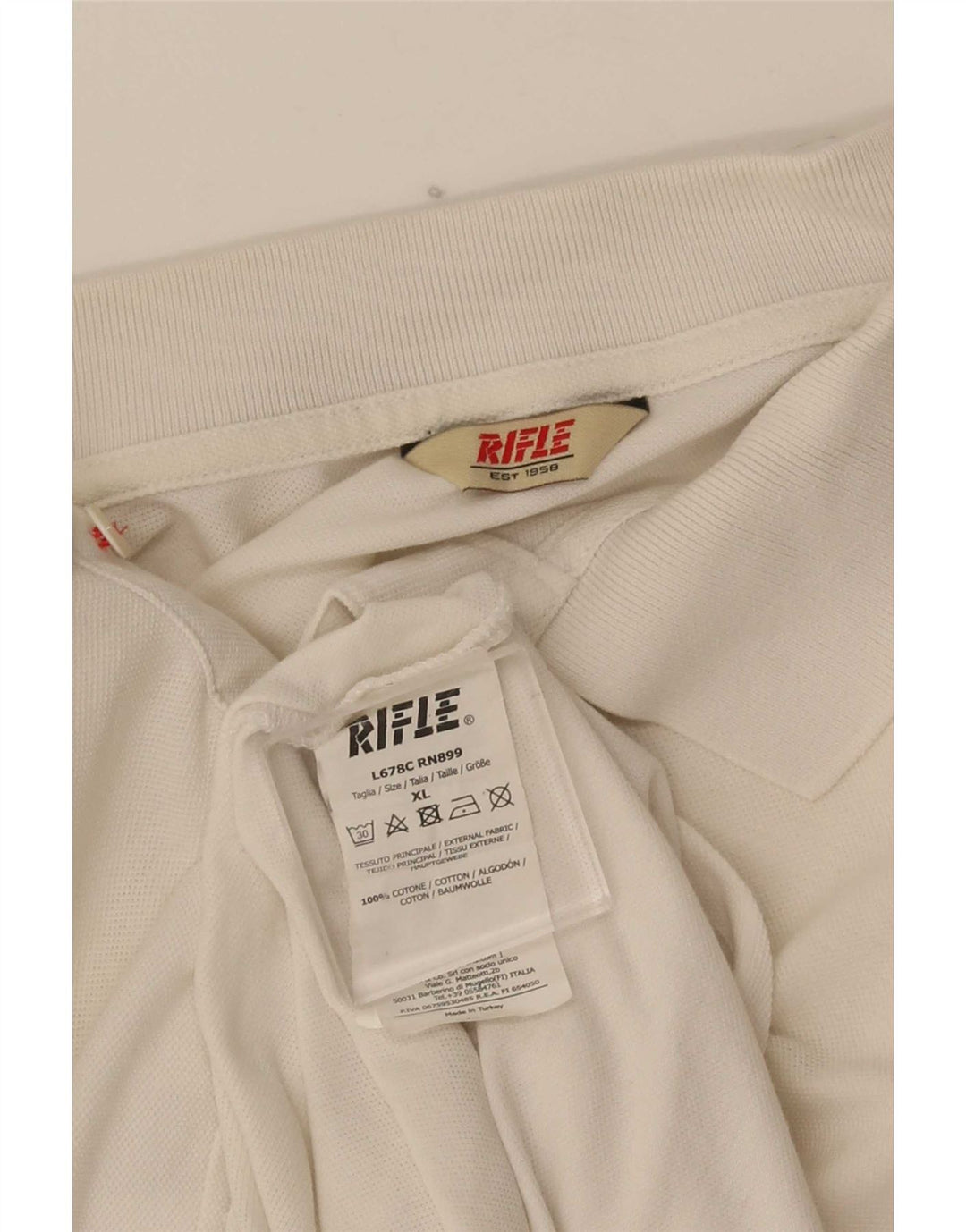 Rifle Mens Polo Shirt XL White Cotton