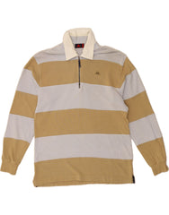 KAPPA Mens Long Sleeve Rugby Polo Shirt Small Beige Striped Cotton