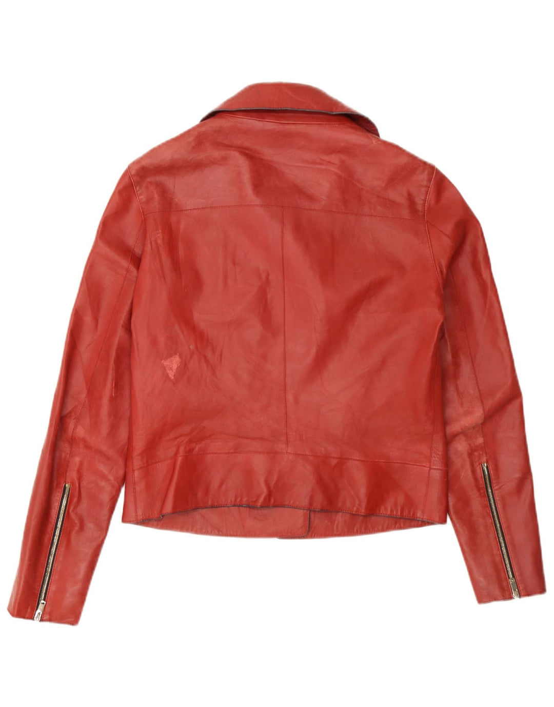 Massimo Dutti Mens Leather Biker Jacket UK 36 Small Red Leather