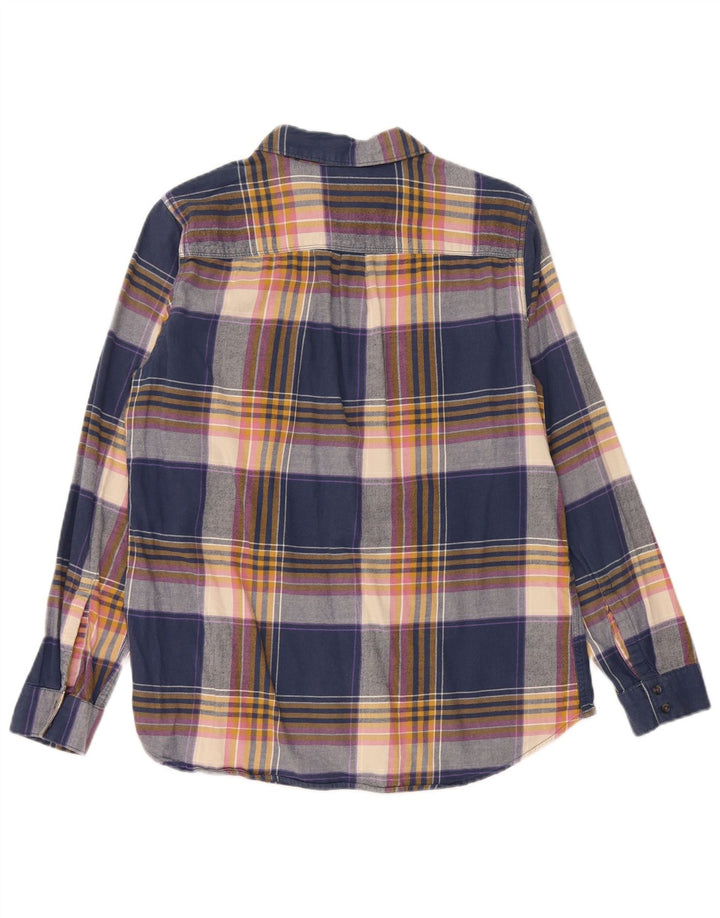 EDDIE BAUER Womens Classic Fit Flannel Shirt UK 14 Medium Navy Blue Check