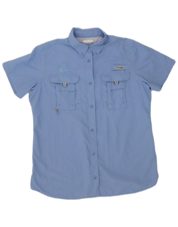 Columbia Womens Short Sleeve Overshirt Shirt Large Blue Nylon