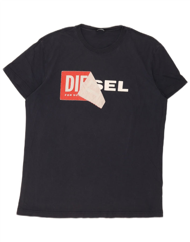Diesel Mens Graphic T-Shirt Top 2XL Navy Blue Cotton