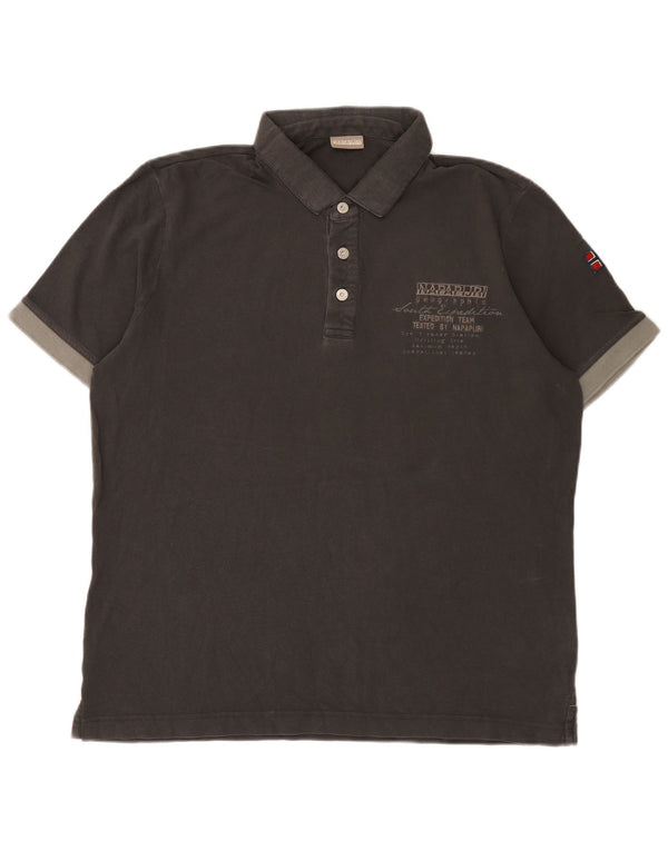 Napapijri Mens Geographic Graphic Polo Shirt XL Grey Cotton