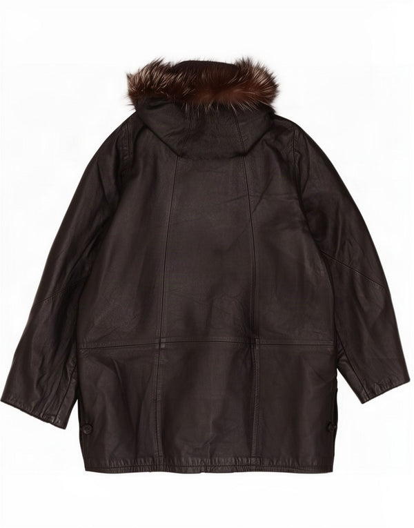 Vintage Womens Hooded Oversized Leather Coat IT 42 Medium Black