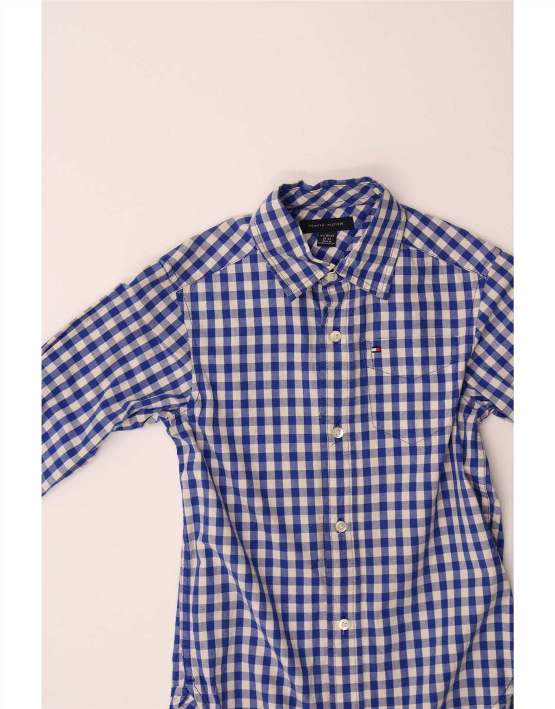 TOMMY HILFIGER Boys Shirt 4-5 Years XS  Blue Gingham Cotton Vintage Tommy Hilfiger and Second-Hand Tommy Hilfiger from Messina Hembry 