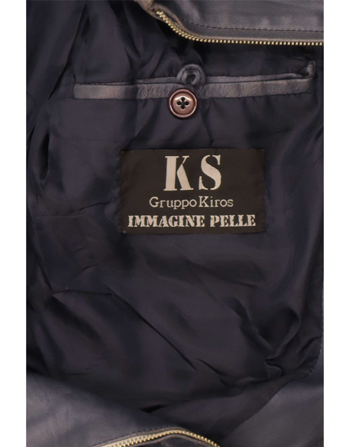 Kiros Mens Leather Jacket IT 52 XL Navy Blue