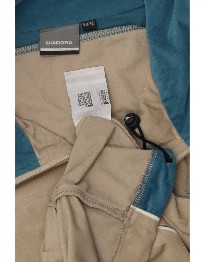Diadora Mens Velour Tracksuit Top Jacket 3XL Beige Colourblock Polyester
