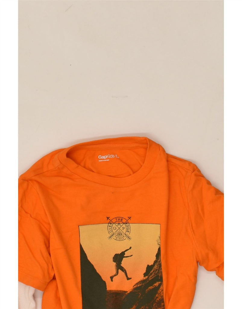 GAP Boys Graphic Top Long Sleeve 6-7 Years Small  Orange Colourblock | Vintage Gap | Thrift | Second-Hand Gap | Used Clothing | Messina Hembry 