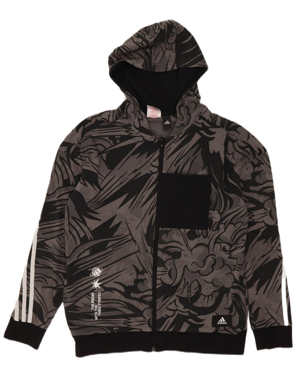 Adidas Boys Zip Hoodie Sweater 13-14 Years Grey Geometric Sports