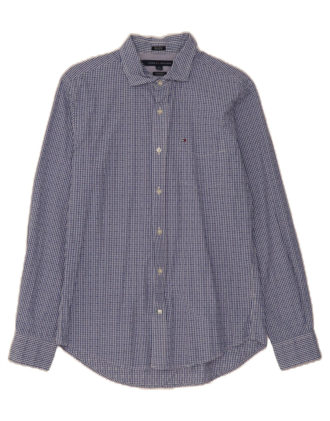 TOMMY HILFIGER Mens Custom Fit Shirt Medium Blue Check Cotton Vintage Tommy Hilfiger and Second-Hand Tommy Hilfiger from Messina Hembry 