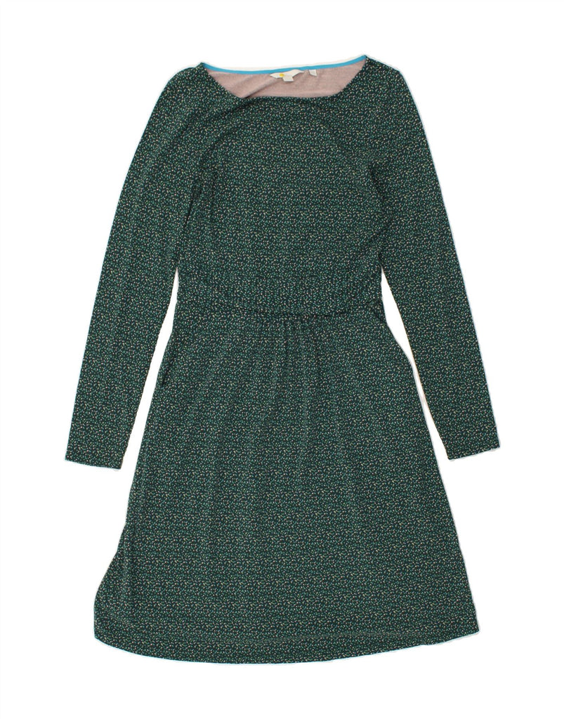 BODEN Womens Long Sleeve Basic Dress UK 8 Small  Green Spotted Viscose | Vintage Boden | Thrift | Second-Hand Boden | Used Clothing | Messina Hembry 