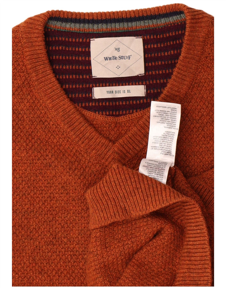 White Stuff Mens V-Neck Jumper Sweater XL Orange Wool