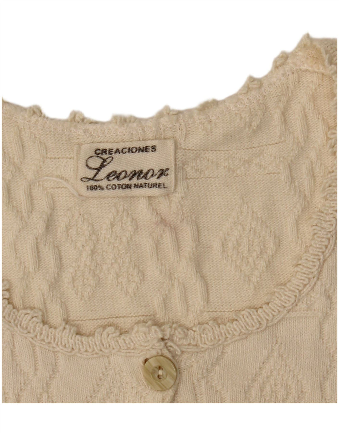 LEONOR Womens Crop Sleeveless Cardigan Sweater UK 10 Small Beige Cotton