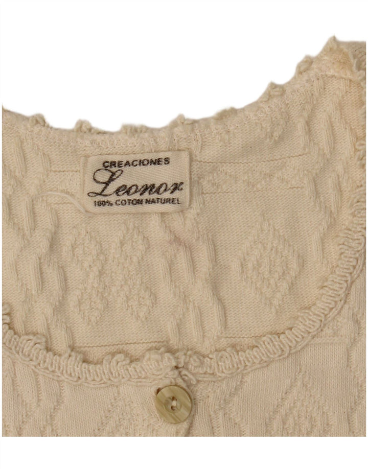 LEONOR Womens Crop Sleeveless Cardigan Sweater UK 10 Small Beige Cotton