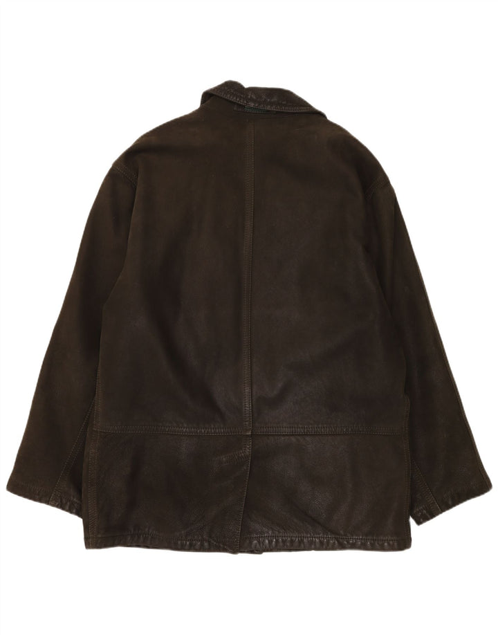 Henry Cottons Mens Leather Windbreaker Coat IT 50 Large Brown Leather
