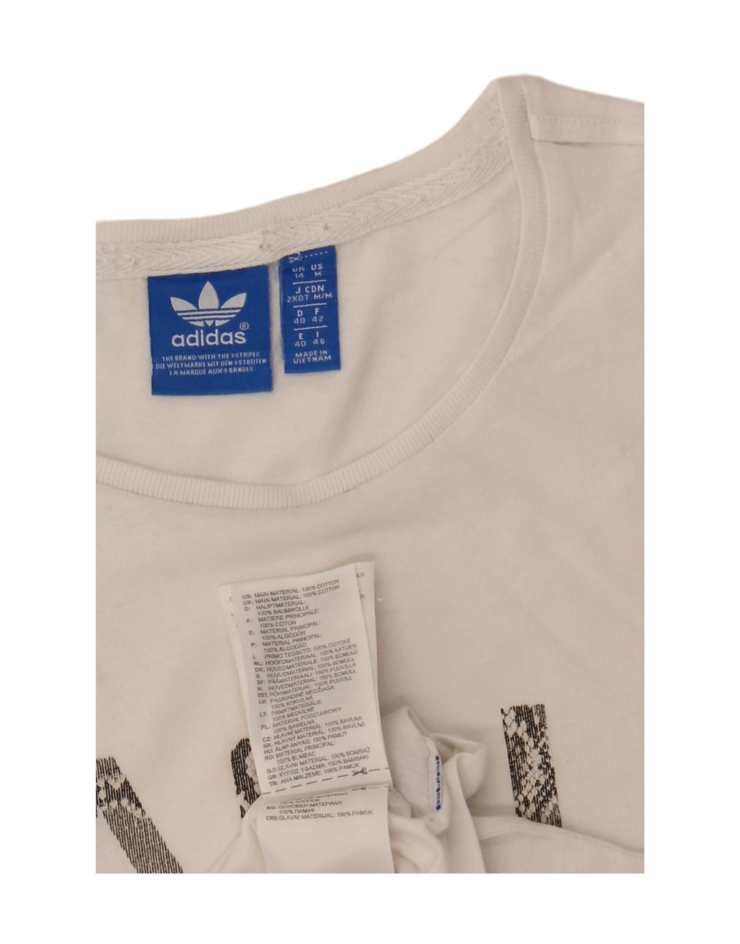 ADIDAS Womens Graphic T-Shirt Top UK 14 Medium White Cotton Vintage Adidas and Second-Hand Adidas from Messina Hembry 