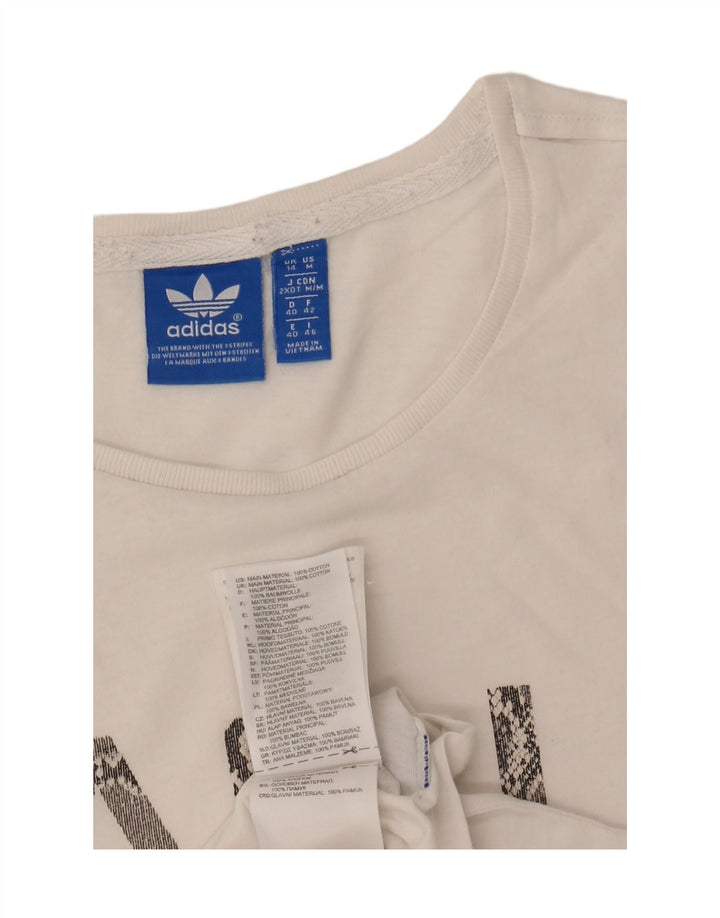 ADIDAS Womens Graphic T-Shirt Top UK 14 Medium White Cotton Vintage Adidas and Second-Hand Adidas from Messina Hembry 
