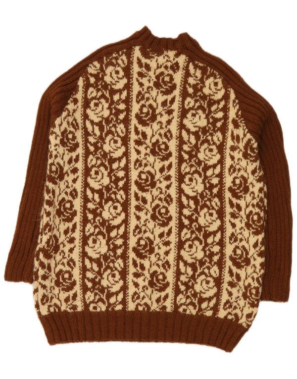 Vintage Womens Crew Neck Jumper Sweater UK 18 XL Brown Floral
