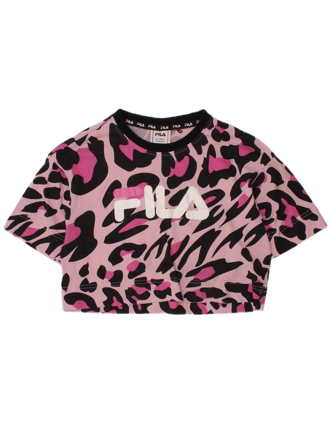 FILA Girls Crop Graphic T-Shirt Top 9-10 Years Pink Animal Print Cotton