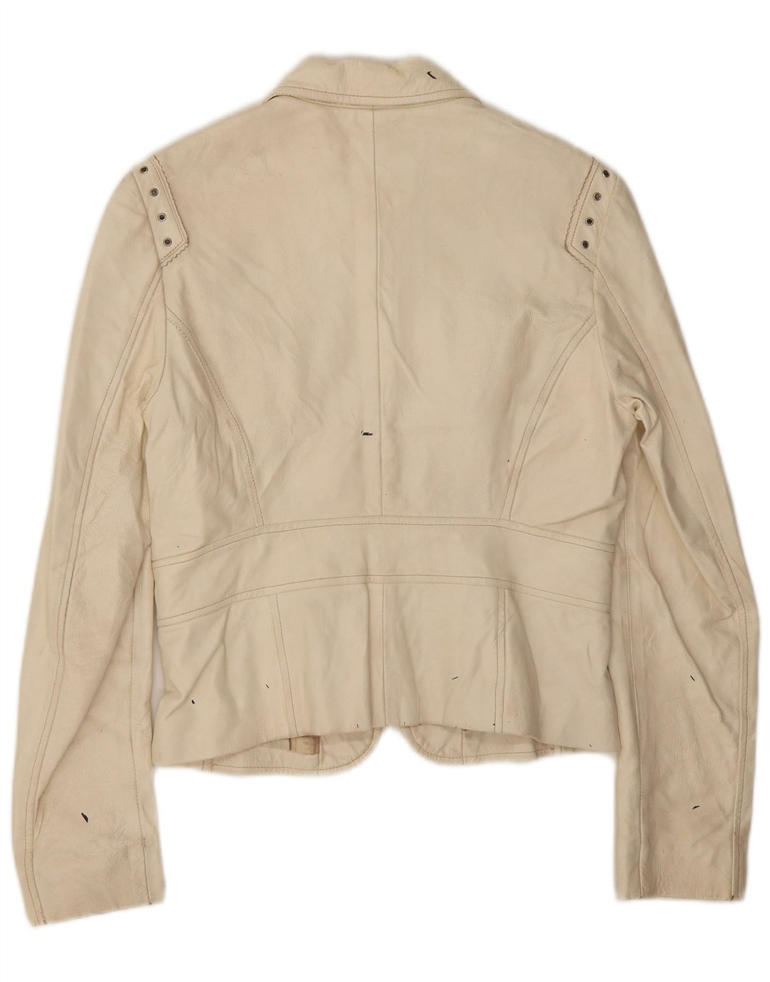 Conbipel Womens Crop Leather Jacket IT 44 Medium White Leather
