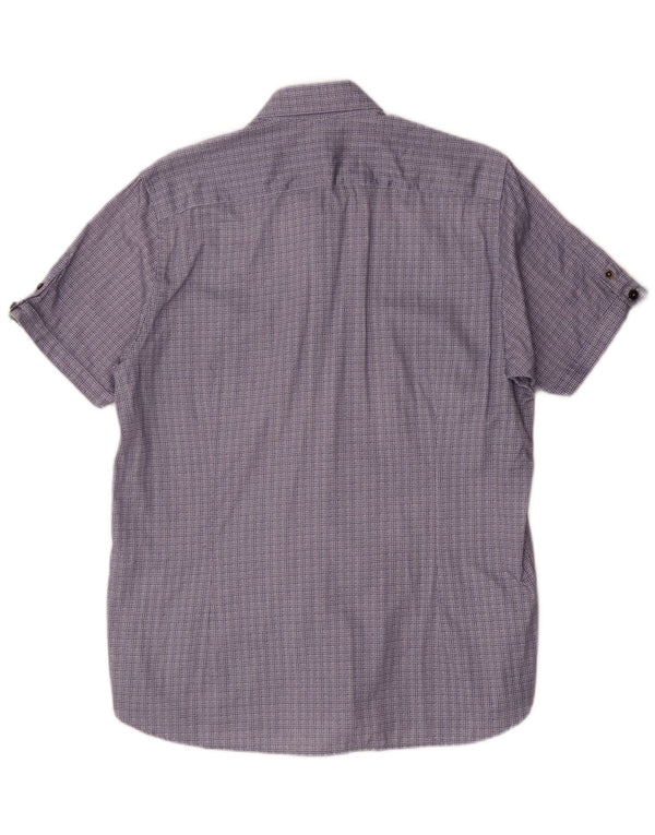 Ted Baker Mens Short Sleeve Shirt Size 4 Large Navy Blue Geometric Cotton