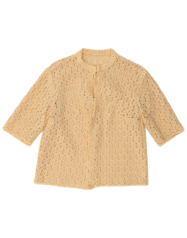 Vintage Womens 3/4 Sleeve Crochet Cardigan Top UK 10 Small Beige