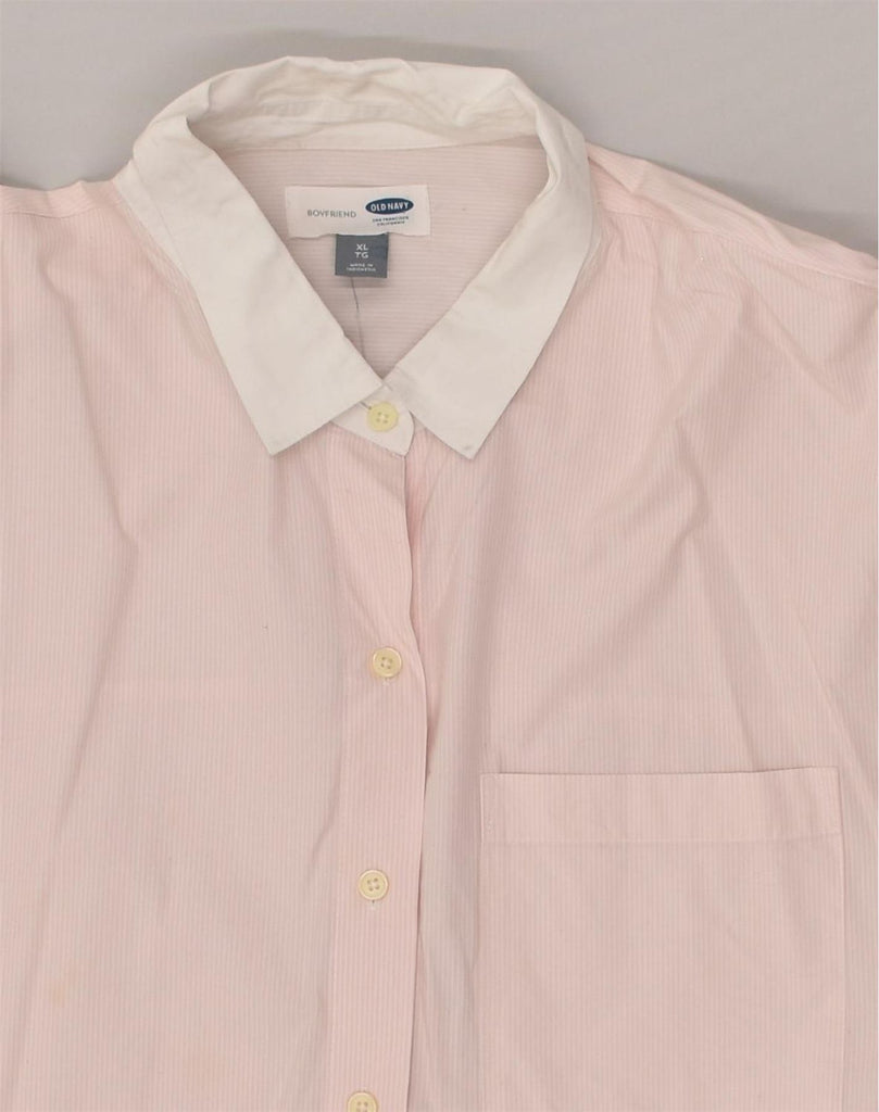 OLD NAVY Womens Boyfriend Shirt UK 18 XL Pink Pinstripe Cotton | Vintage Old Navy | Thrift | Second-Hand Old Navy | Used Clothing | Messina Hembry 