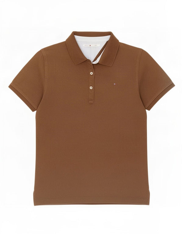 Tommy Hilfiger Womens Polo Shirt UK 14 Large Brown Cotton