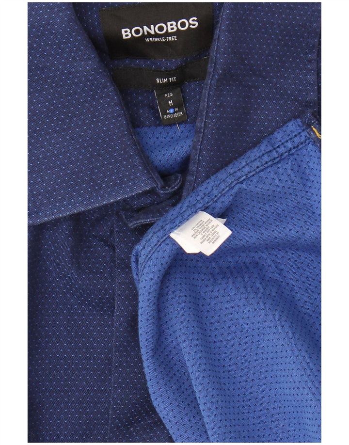 BONOBOS Mens Slim Fit Shirt Medium Navy Blue Spotted Cotton