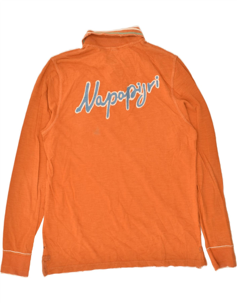 NAPAPIJRI Mens Graphic Long Sleeve Polo Shirt Large Orange Vintage Napapijri and Second-Hand Napapijri from Messina Hembry 