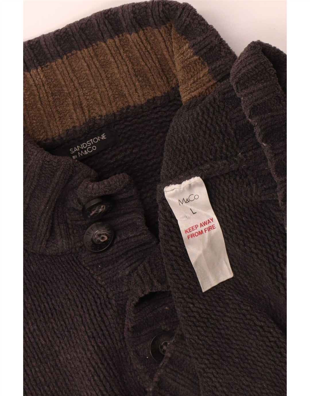 M&Co Mens Button Neck Jumper Sweater Large Grey Polyester
