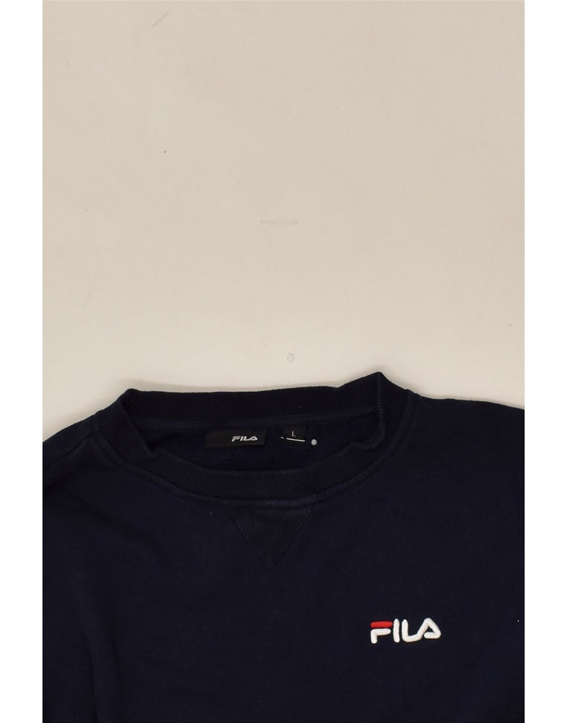 FILA Womens Loose Fit Sweatshirt Jumper UK 16 Large Navy Blue Cotton | Vintage Fila | Thrift | Second-Hand Fila | Used Clothing | Messina Hembry 