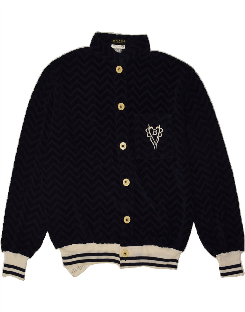 VINTAGE Mens Varsity Jacket UK 40 Large Navy Blue Chevron Cotton | Vintage Vintage | Thrift | Second-Hand Vintage | Used Clothing | Messina Hembry 